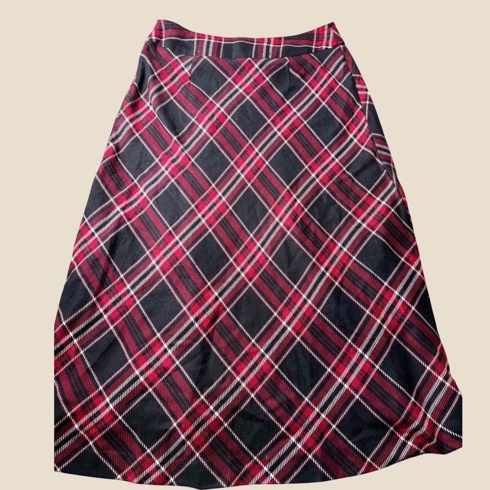 East 5th Red Black Plaid  Midi Skirt Size 12 Fall Dark Academia Preppy Winter